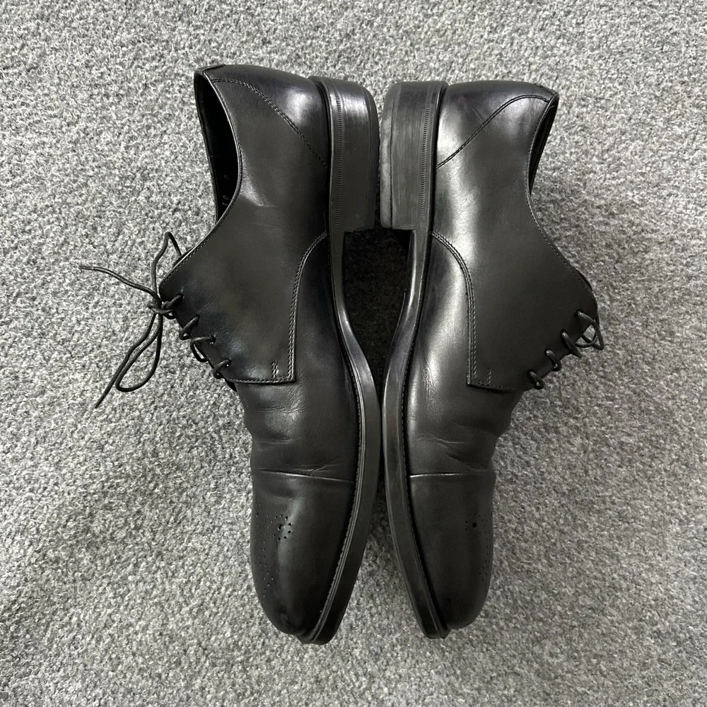 Salvatore Ferragamo Shoes Mens 10 D Black Cap Toe Dress Derby 76VF 78124 Italy